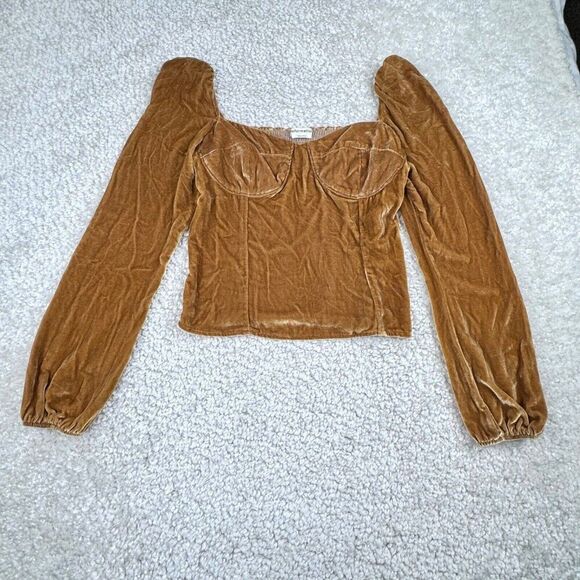 Refornation Mallory Crushed Velvet Top Gold Reyes - Picture 3 of 11